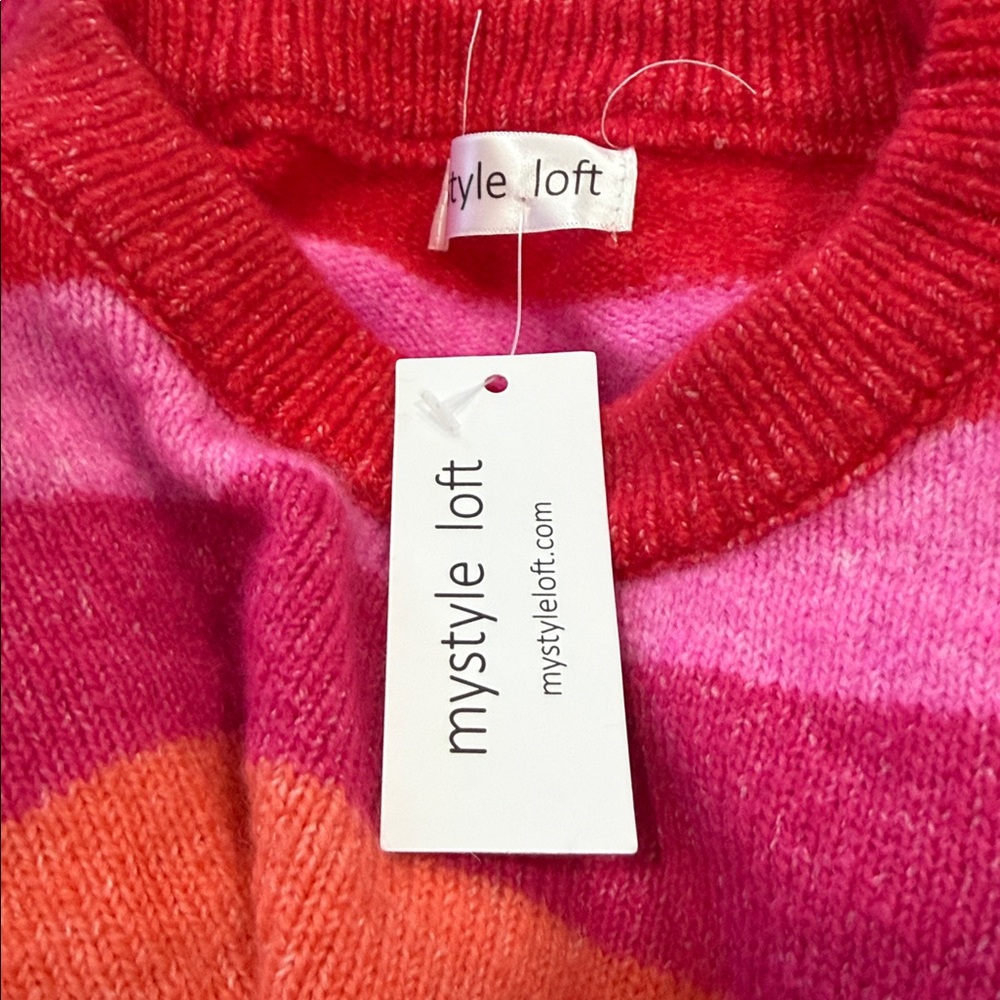 Soft stretchy and cozy striped pink sweater by My Style Loft size large - Picture 5 of 5